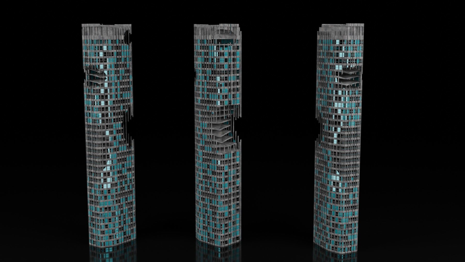 Low Poly Ruined Building - Game Ready - PBR Low-poly 3D model_2