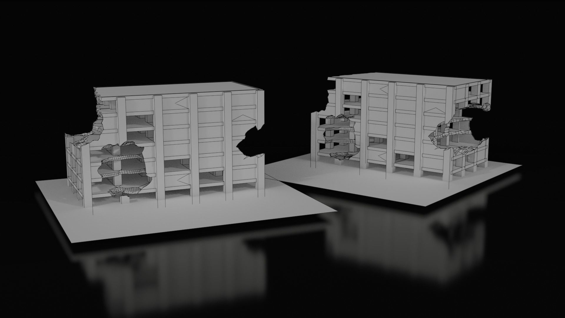 Low Poly Ruined Building - Game Ready - PBR Low-poly 3D model_22