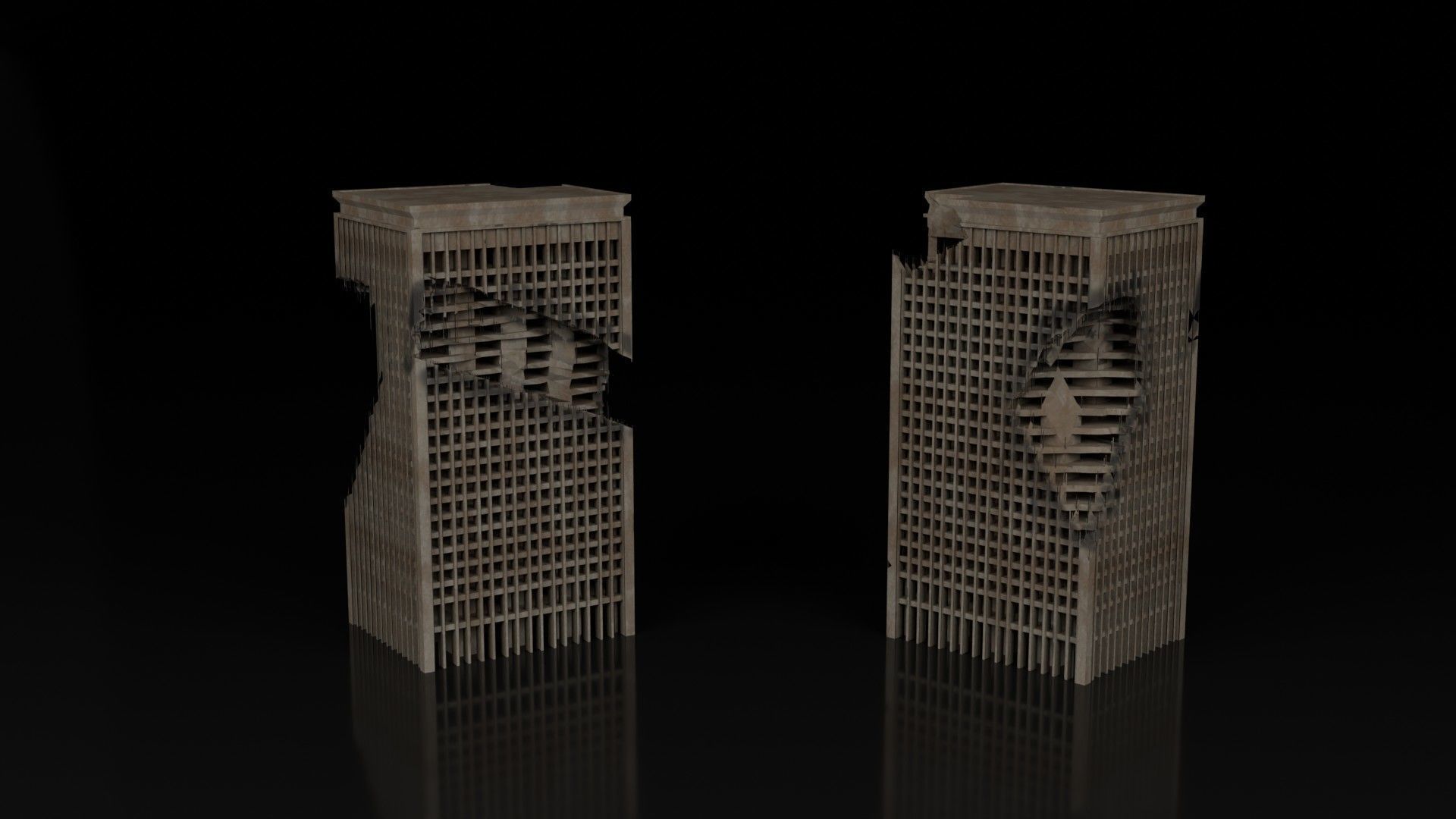 Low Poly Ruined Building - Game Ready - PBR Low-poly 3D model_1