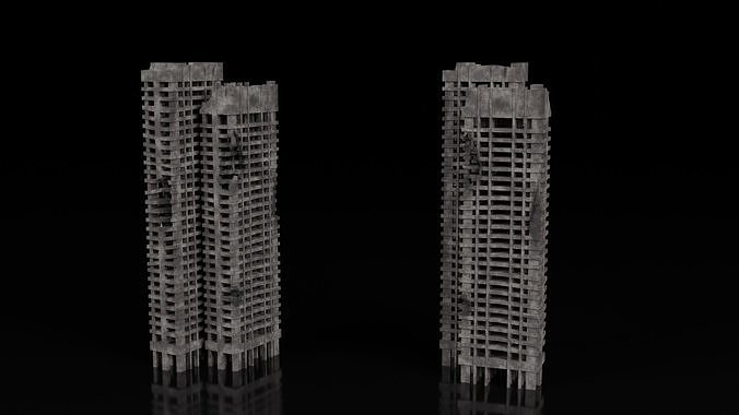 Low Poly Ruined Building - Game Ready - PBR Low-poly 3D model 6