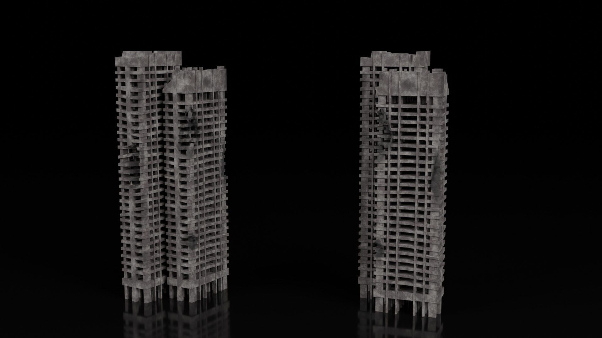 Low Poly Ruined Building - Game Ready - PBR Low-poly 3D model_5