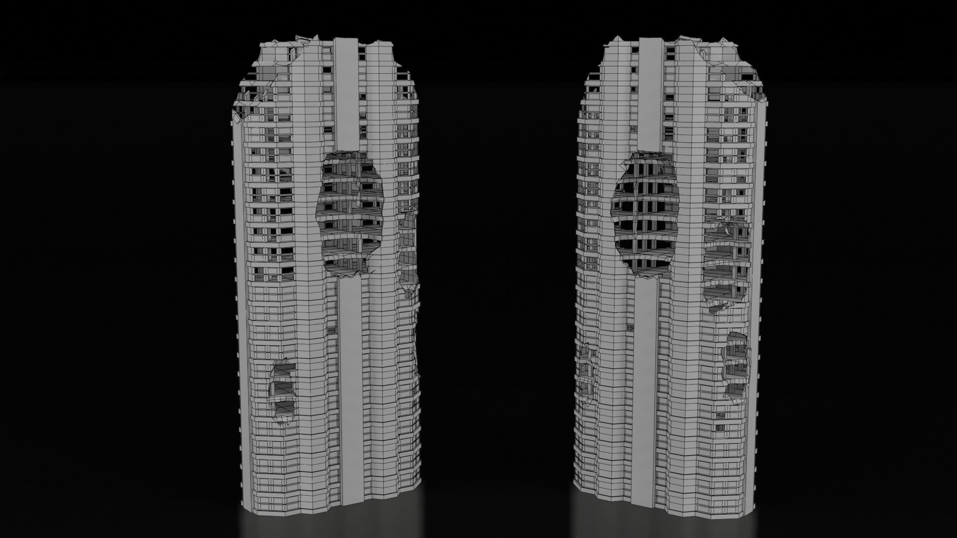 Low Poly Ruined Building - Game Ready - PBR Low-poly 3D model_18