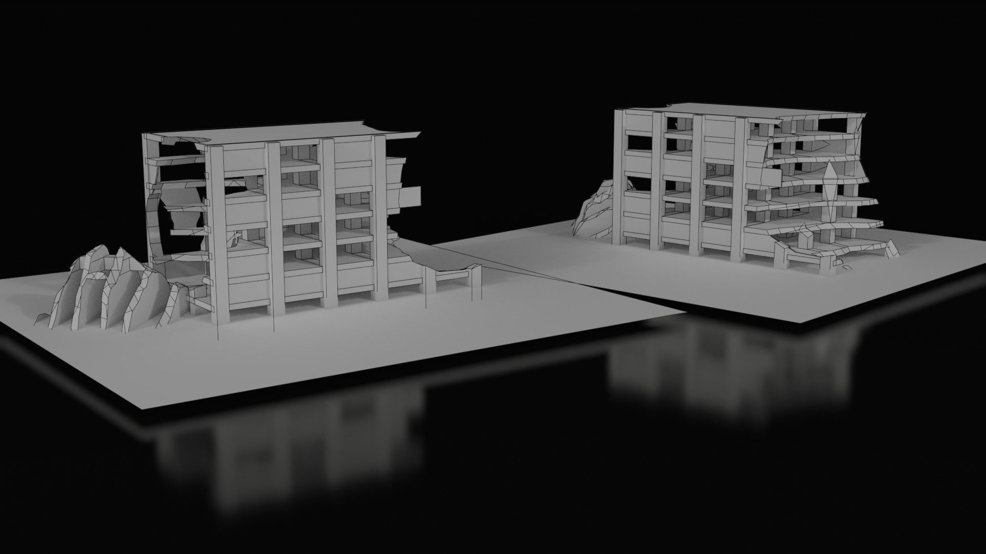 Low Poly Ruined Building - Game Ready - PBR Low-poly 3D model_21