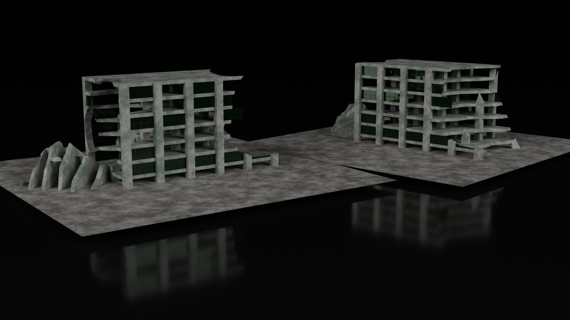 Low Poly Ruined Building - Game Ready - PBR Low-poly 3D model_9