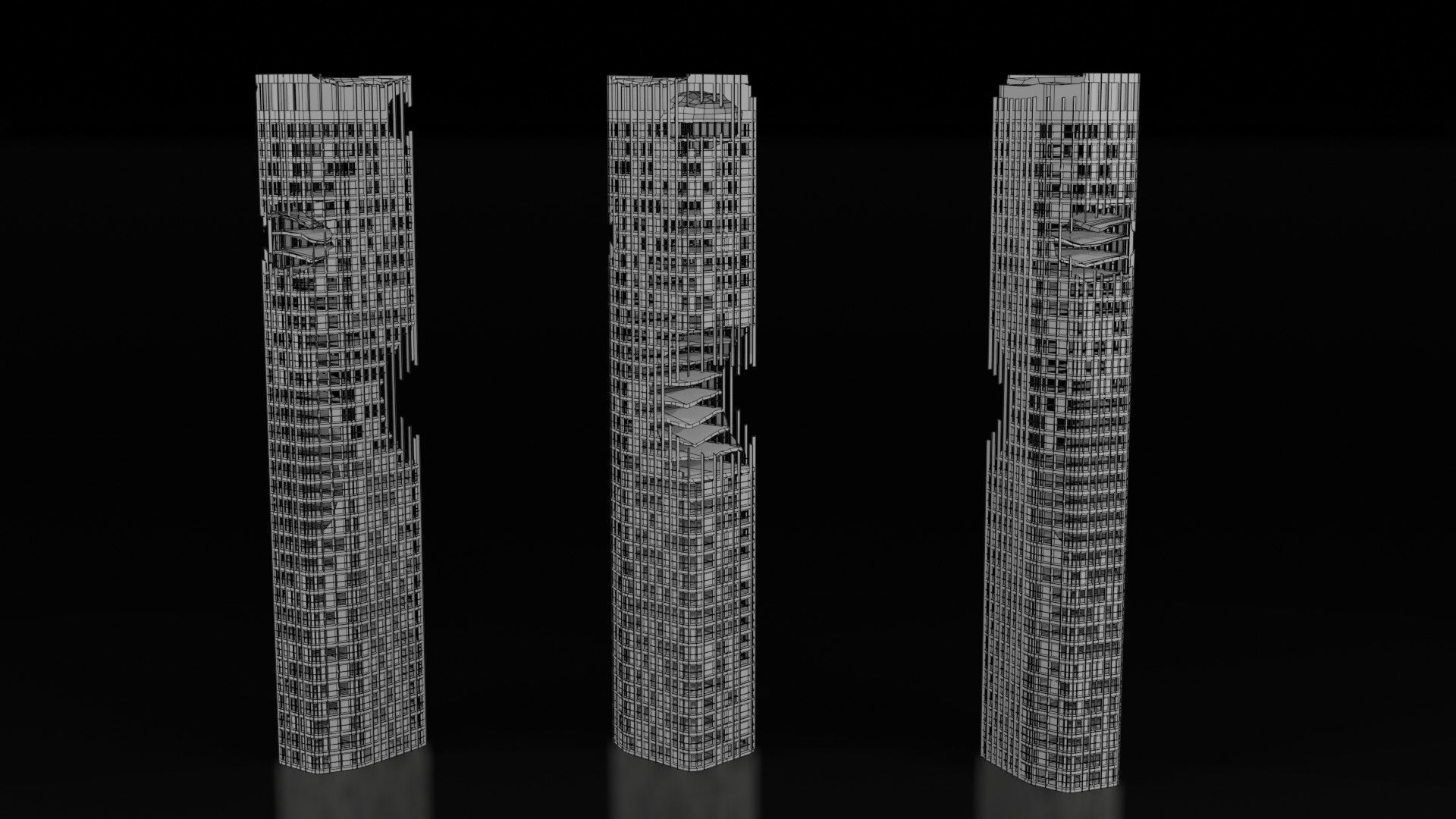 Low Poly Ruined Building - Game Ready - PBR Low-poly 3D model_14