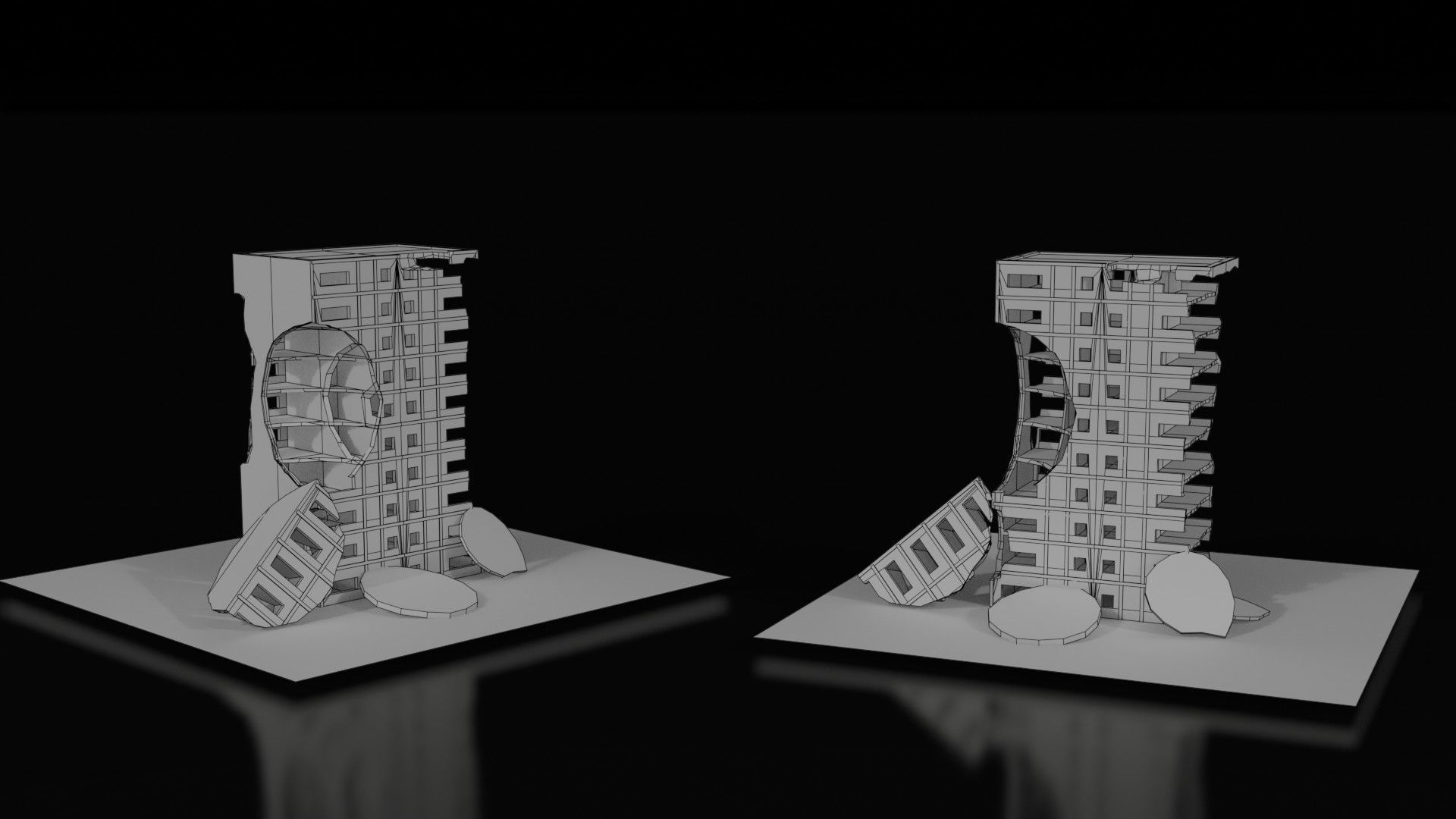 Low Poly Ruined Building - Game Ready - PBR Low-poly 3D model_19