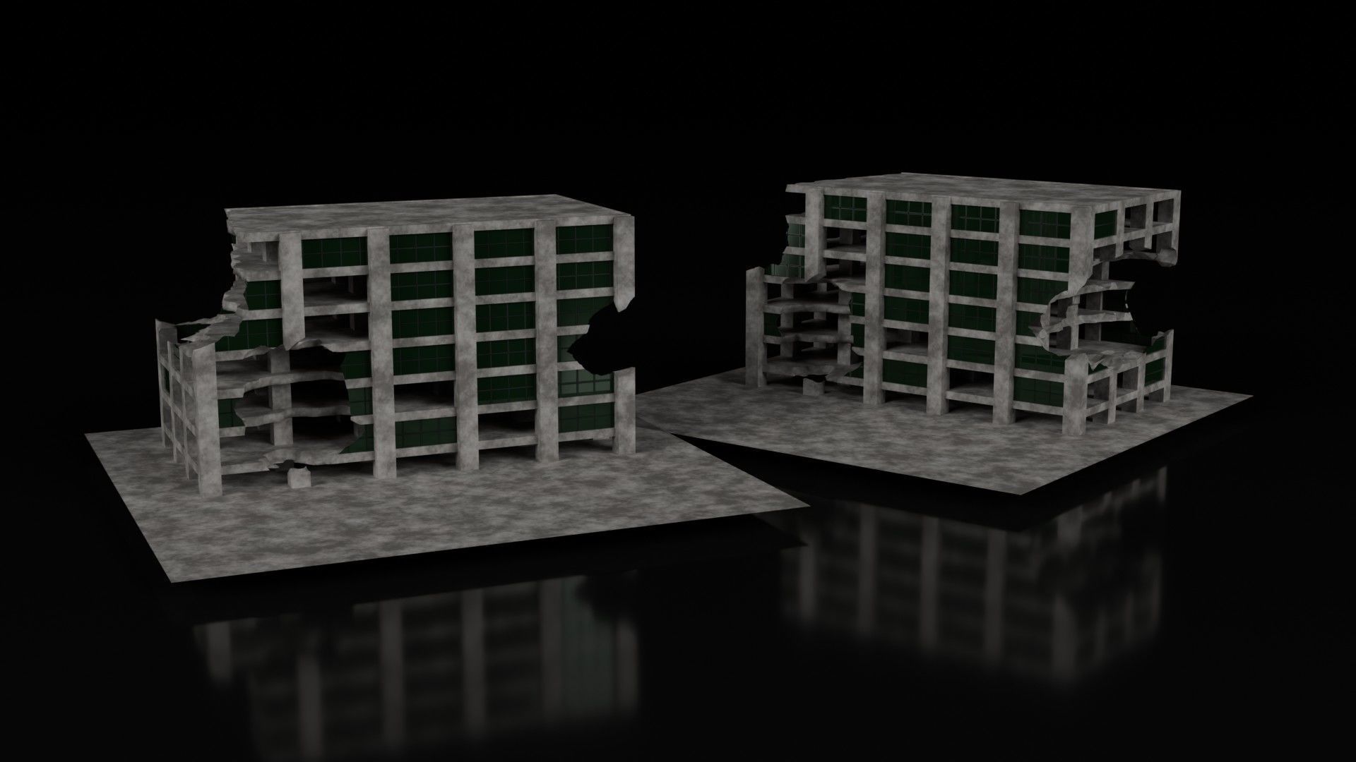 Low Poly Ruined Building - Game Ready - PBR Low-poly 3D model_10