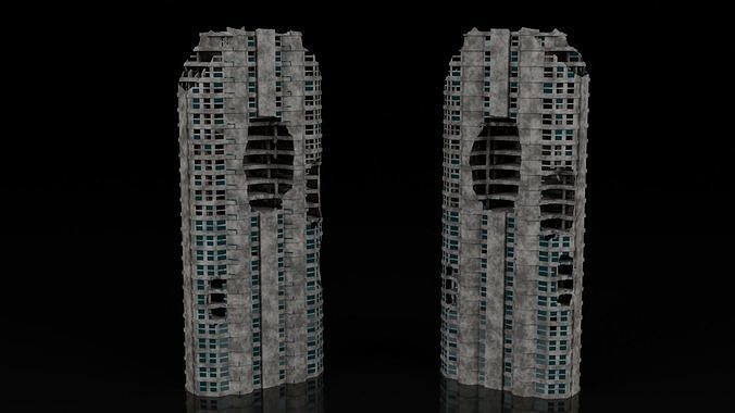 Low Poly Ruined Building - Game Ready - PBR Low-poly 3D model 7