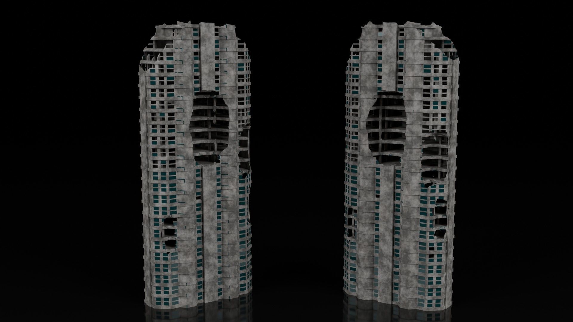 Low Poly Ruined Building - Game Ready - PBR Low-poly 3D model_6