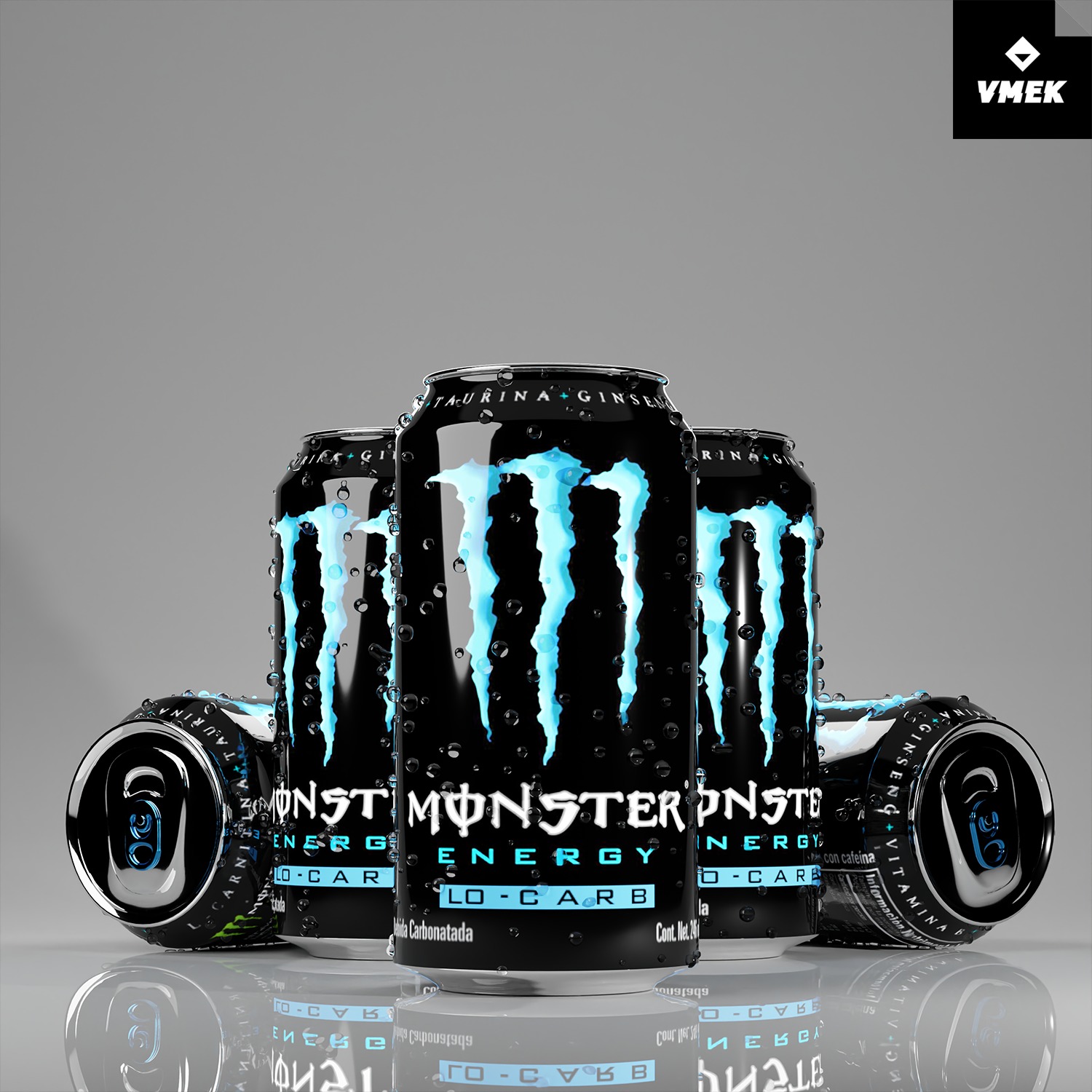 Monster Energy Drink Green and Blue LO-CARB 3D model_3