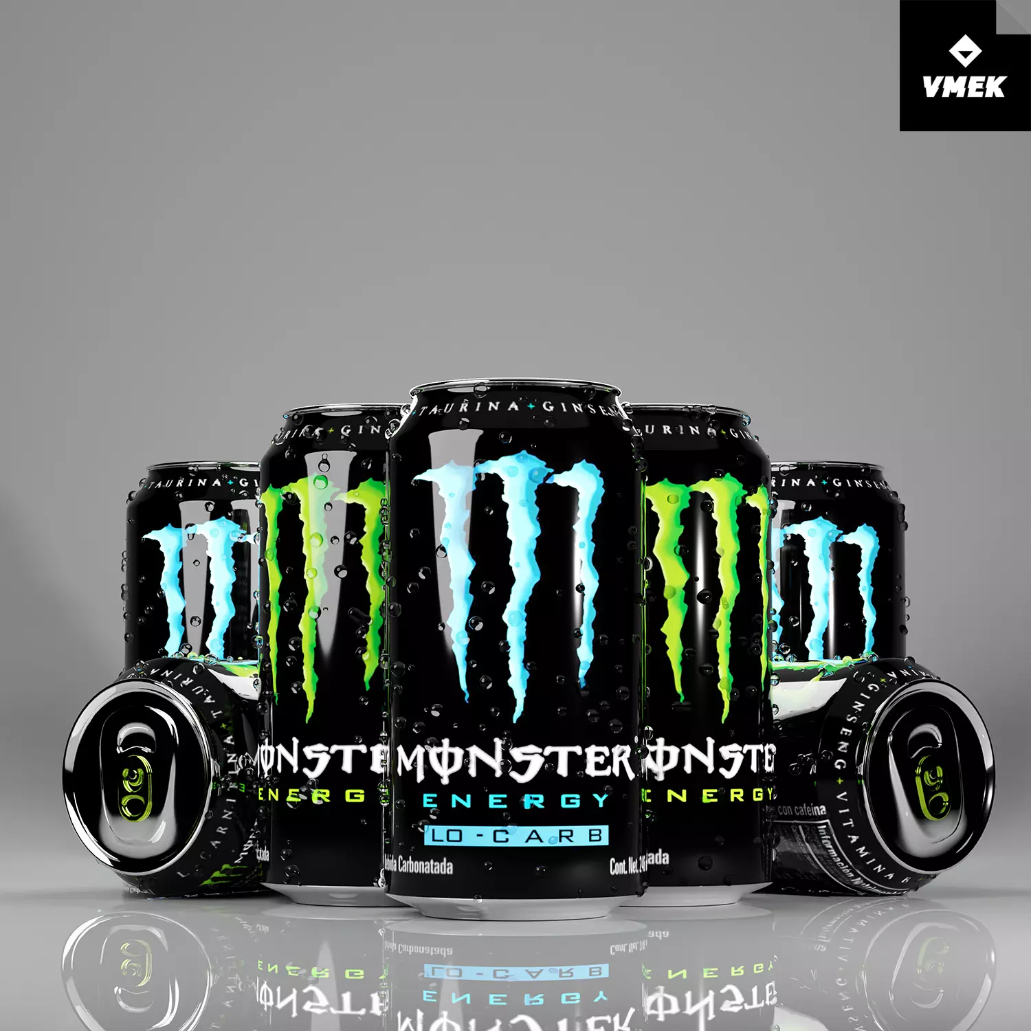 Monster Energy Drink Green and Blue LO-CARB 3D model_0