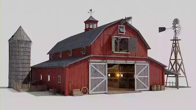 Old Hybrid Barn Collection Low-poly 3D model