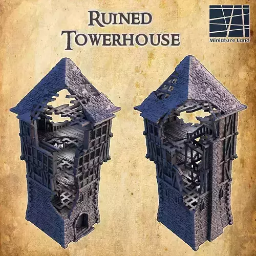 Ruined Tower House Tabletop Terrain 28 MM