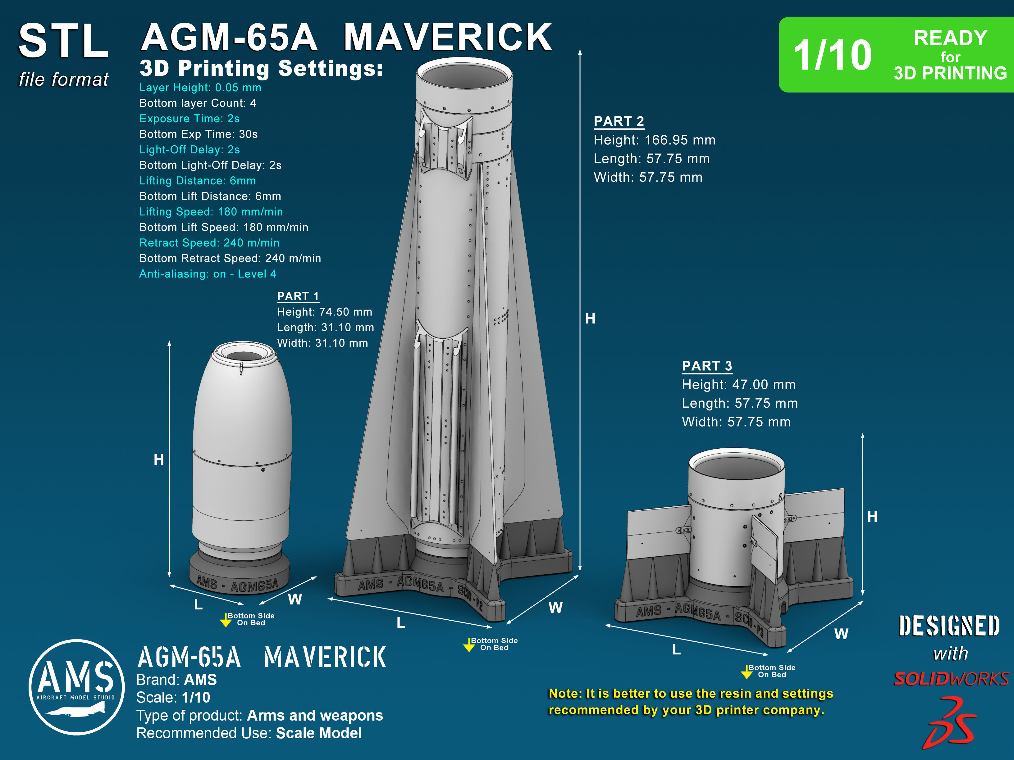 AGM-65A Maverick - Scale 1-10 3D print model_3