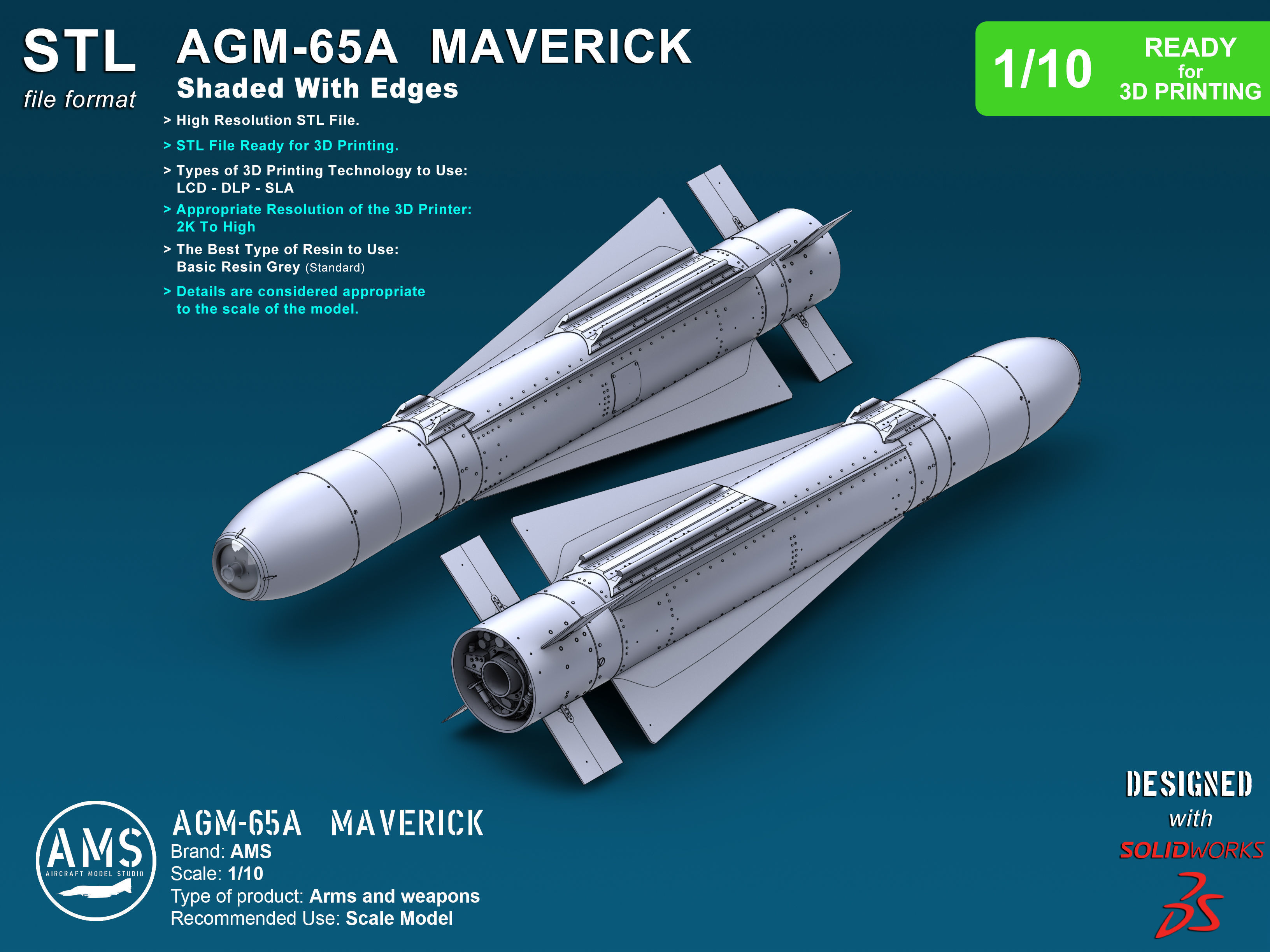 AGM-65A Maverick - Scale 1-10 3D print model_1
