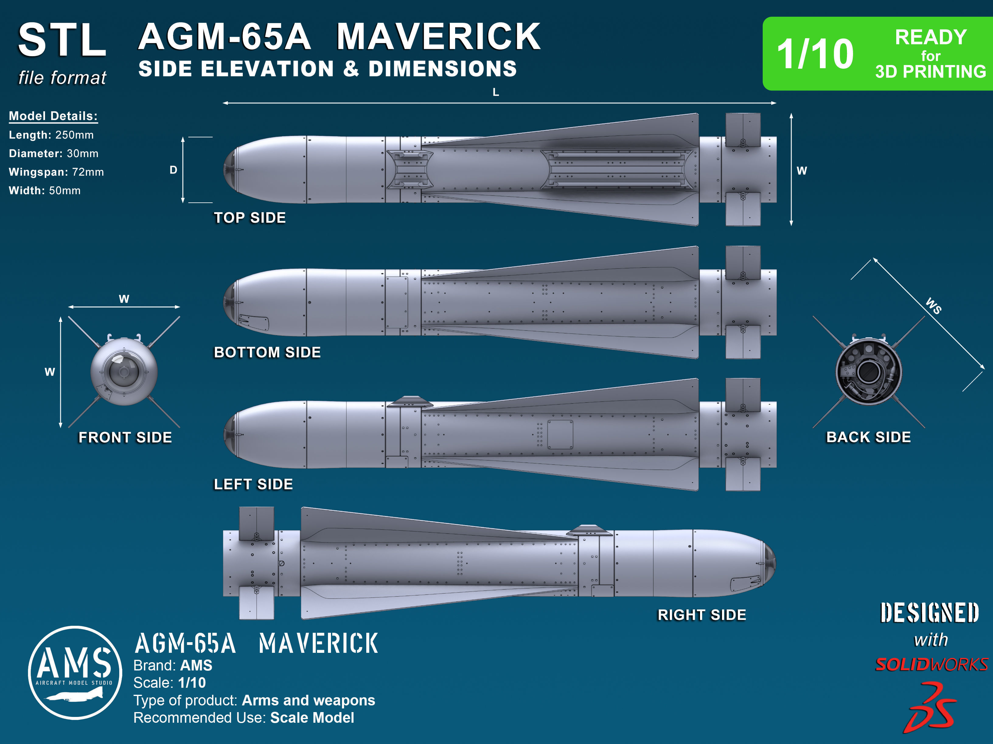 AGM-65A Maverick - Scale 1-10 3D print model_2