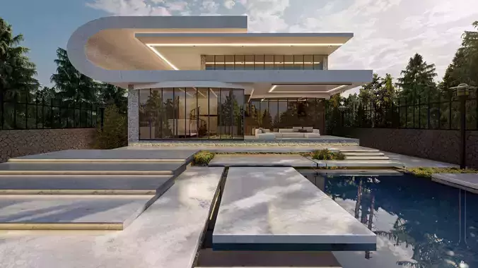  Modern Luxury Villa with Curved Facade - Lumion  Scene