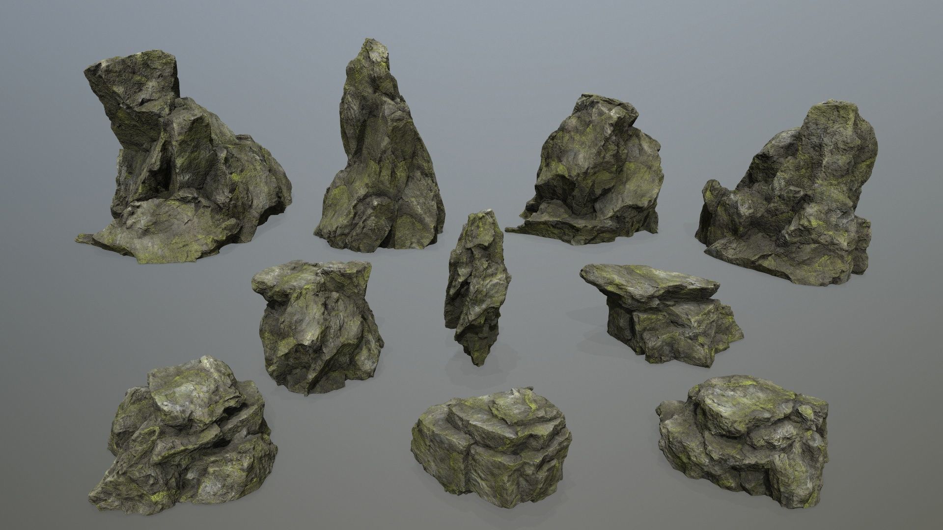 Mossy Rocks Set Low-poly 3D model_2