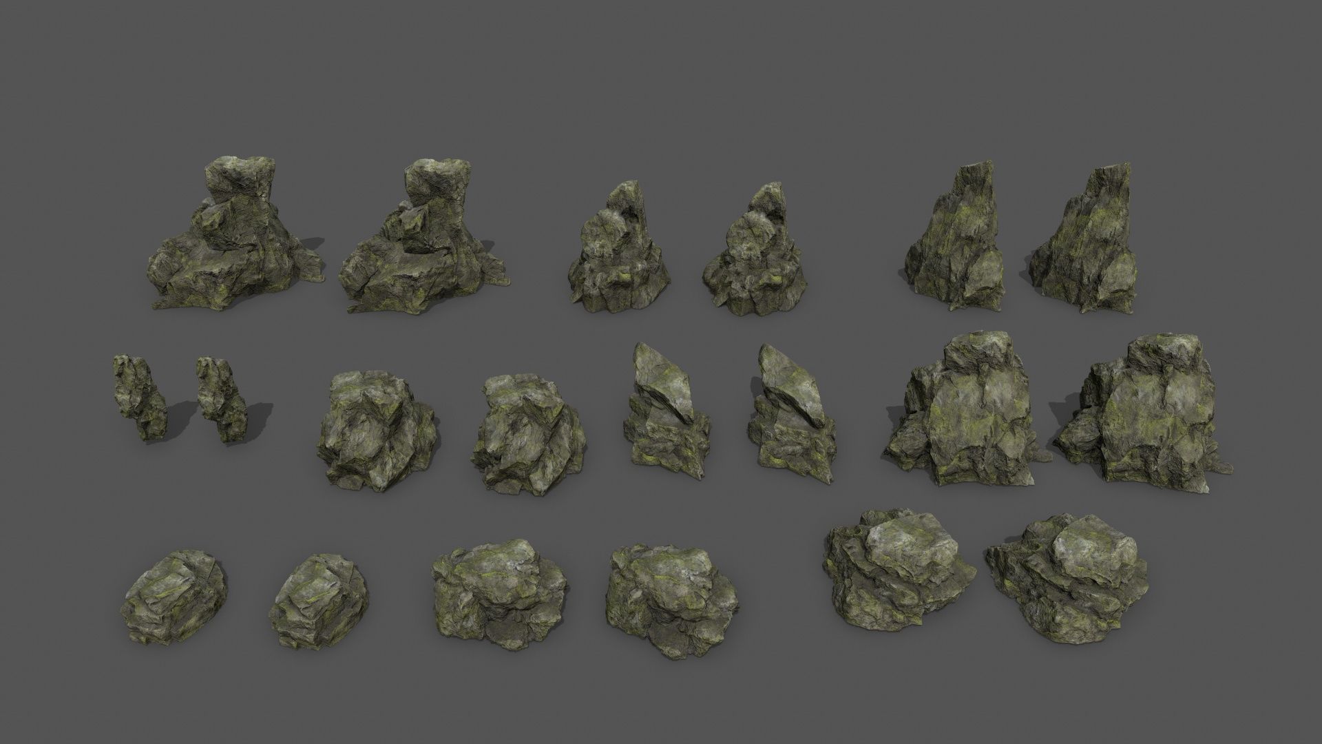 Mossy Rocks Set Low-poly 3D model_23