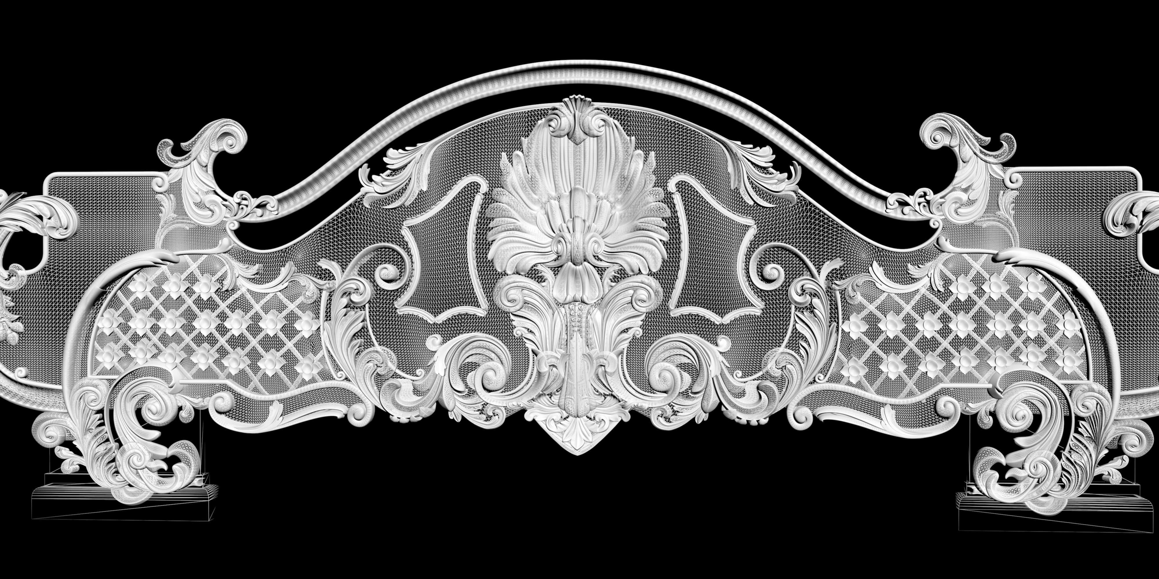 Baroque bed headboard for engraving on a CNC machine 3D print model_7