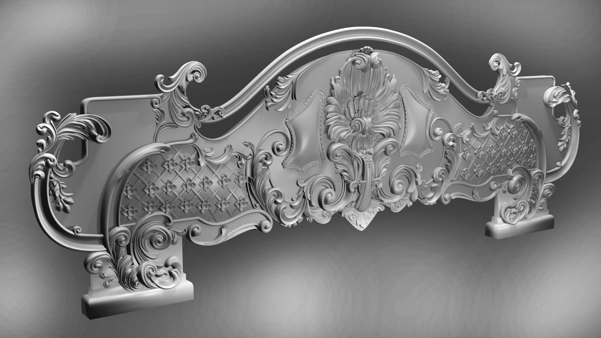 Baroque bed headboard for engraving on a CNC machine 3D print model_4