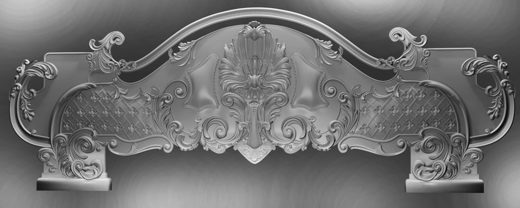 Baroque bed headboard for engraving on a CNC machine 3D print model_2