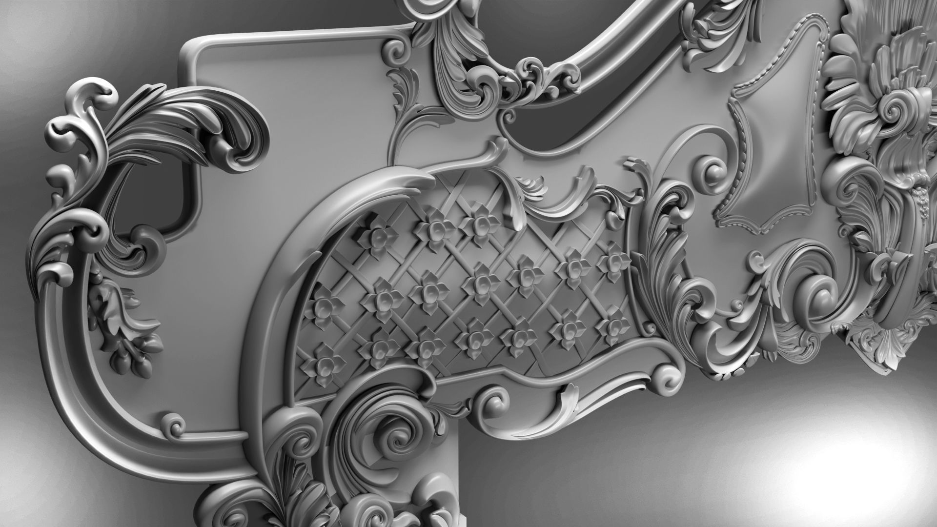 Baroque bed headboard for engraving on a CNC machine 3D print model_5