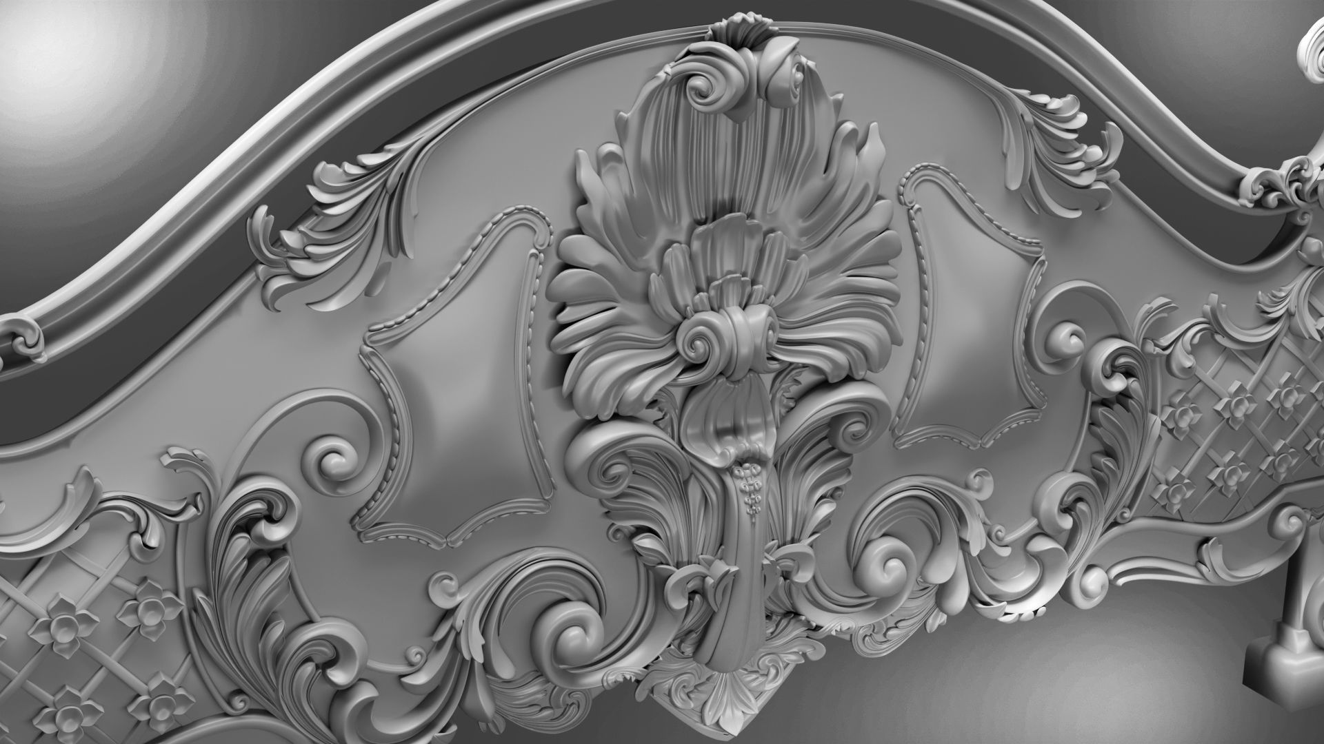 Baroque bed headboard for engraving on a CNC machine 3D print model_1