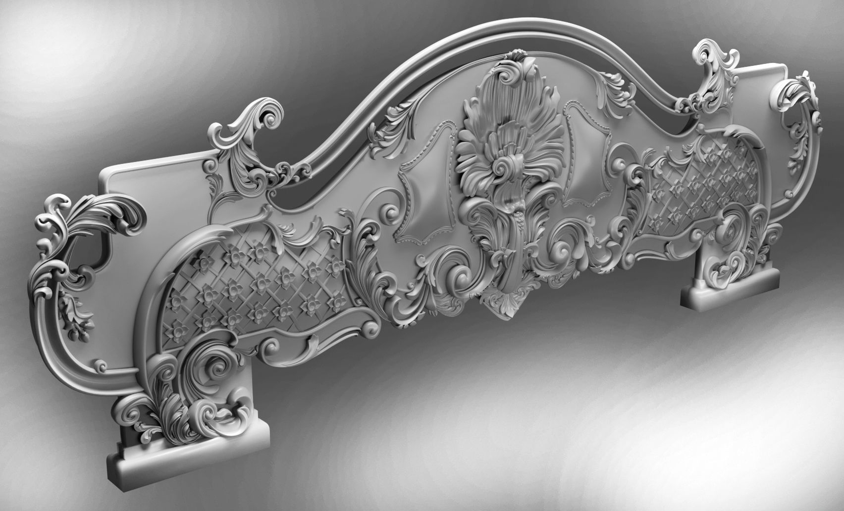 Baroque bed headboard for engraving on a CNC machine 3D print model_6