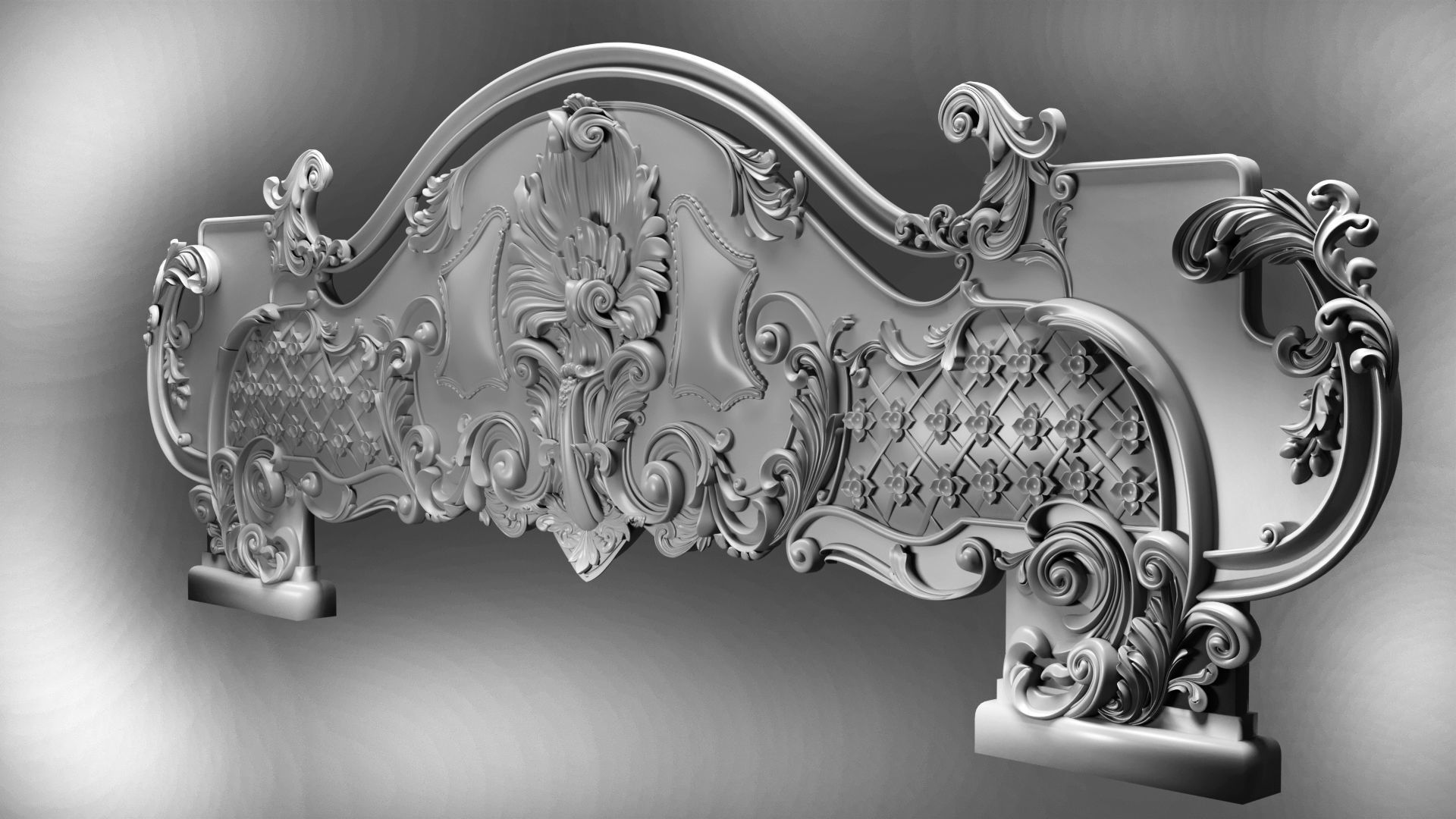Baroque bed headboard for engraving on a CNC machine 3D print model_3