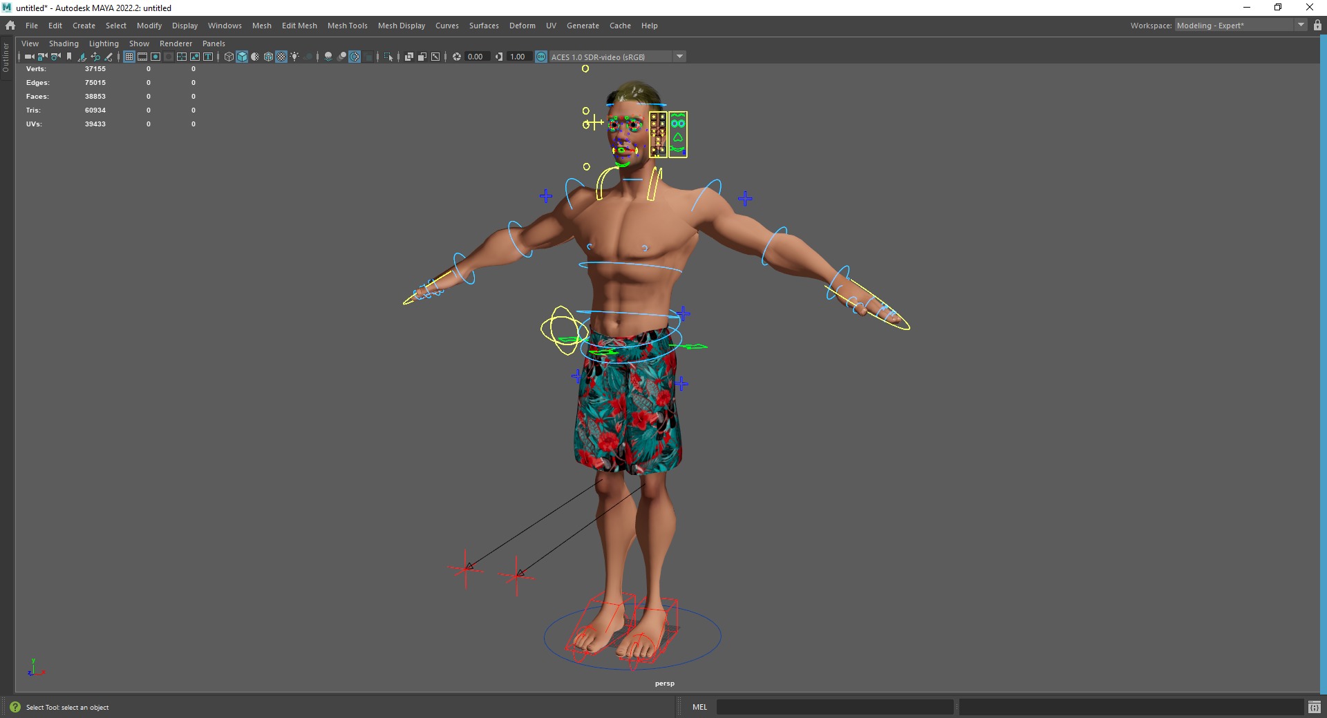 Cartoon young man in Swimming Trunks semi-realistic rendering Low-poly 3D model_24