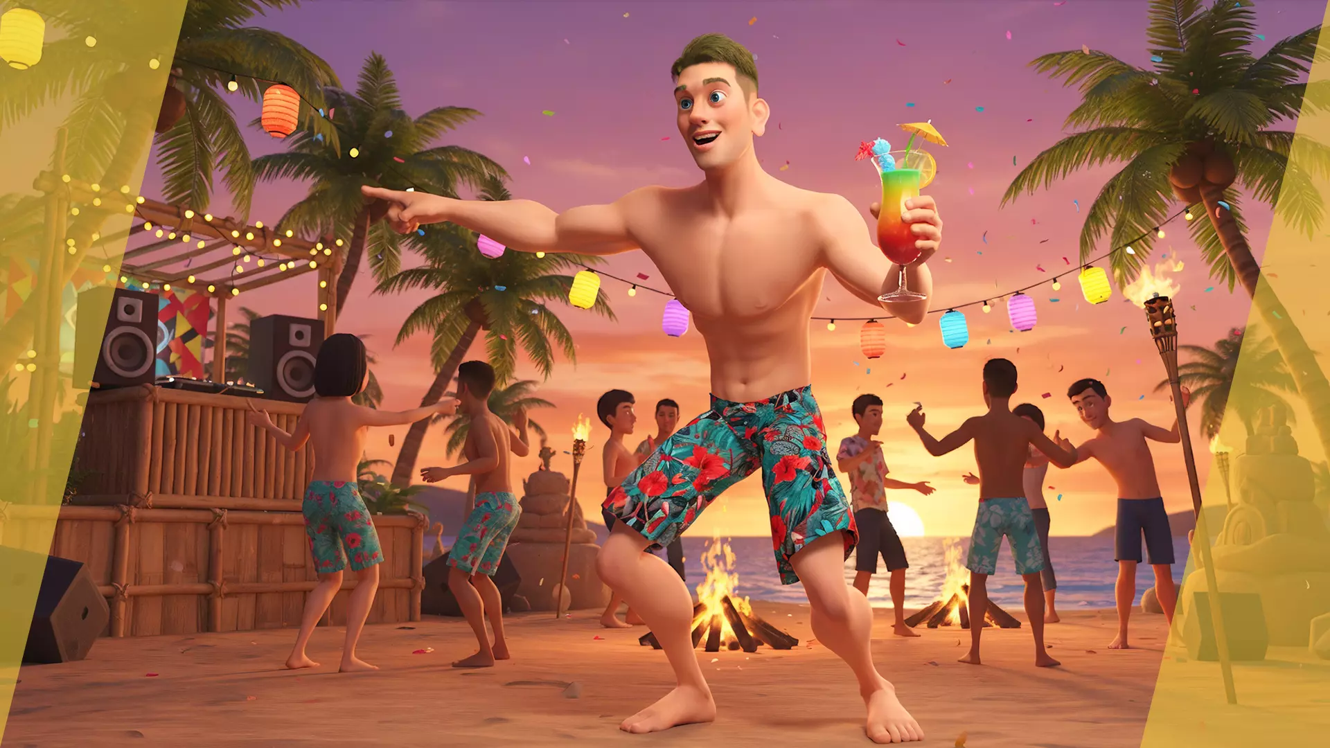 Cartoon young man in Swimming Trunks semi-realistic rendering Low-poly 3D model_4