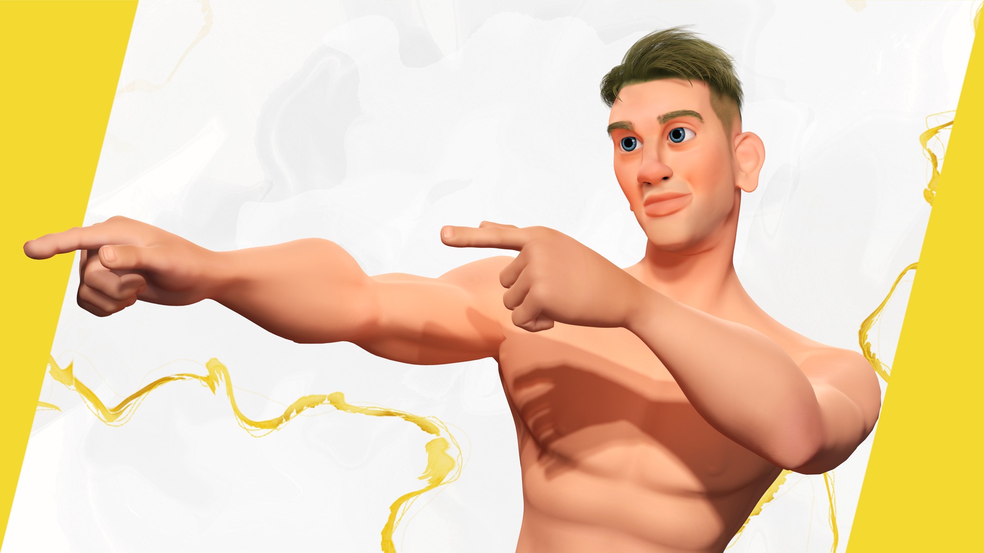 Cartoon young man in Swimming Trunks semi-realistic rendering Low-poly 3D model_6