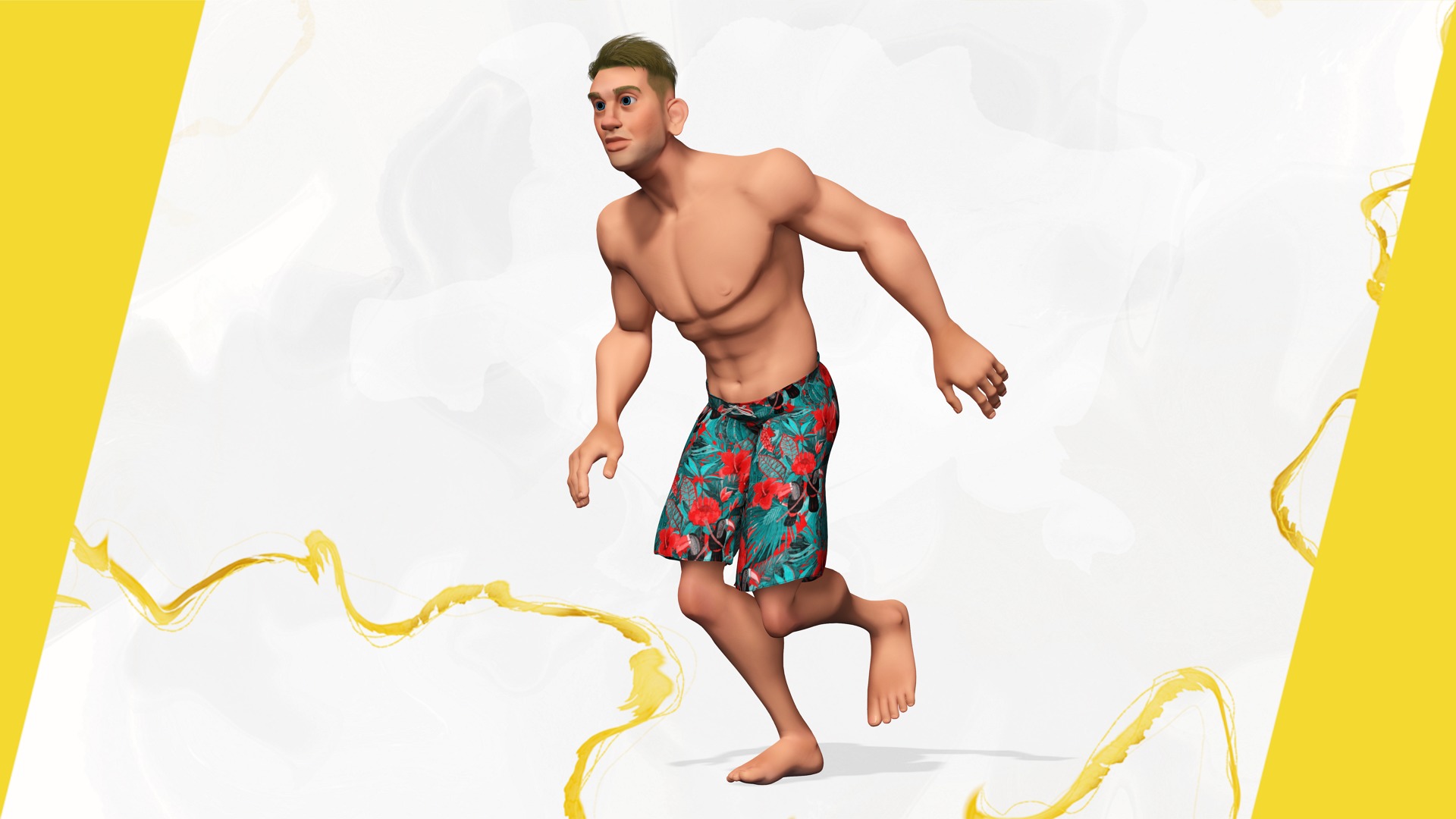 Cartoon young man in Swimming Trunks semi-realistic rendering Low-poly 3D model_13