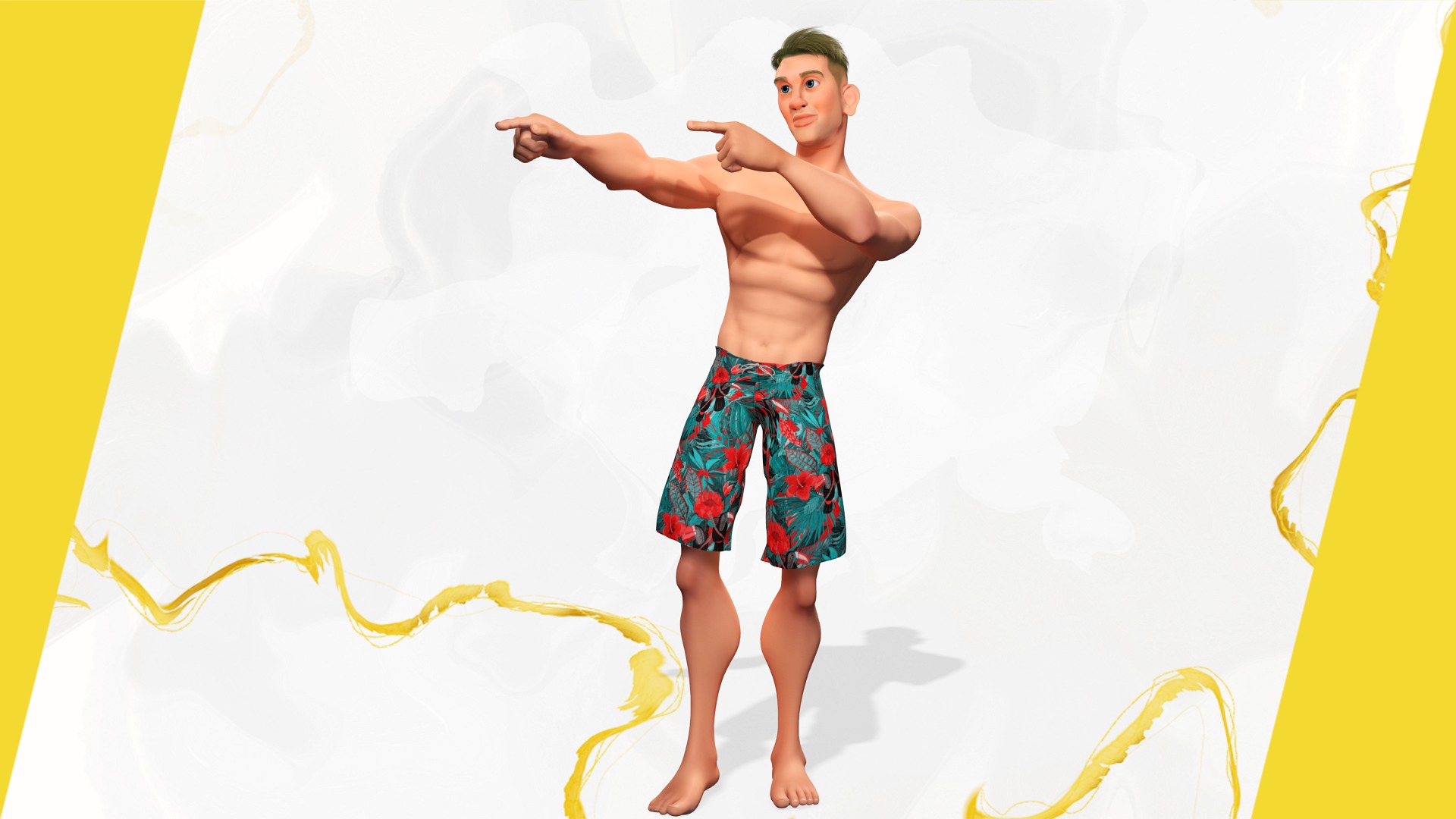 Cartoon young man in Swimming Trunks semi-realistic rendering Low-poly 3D model_18