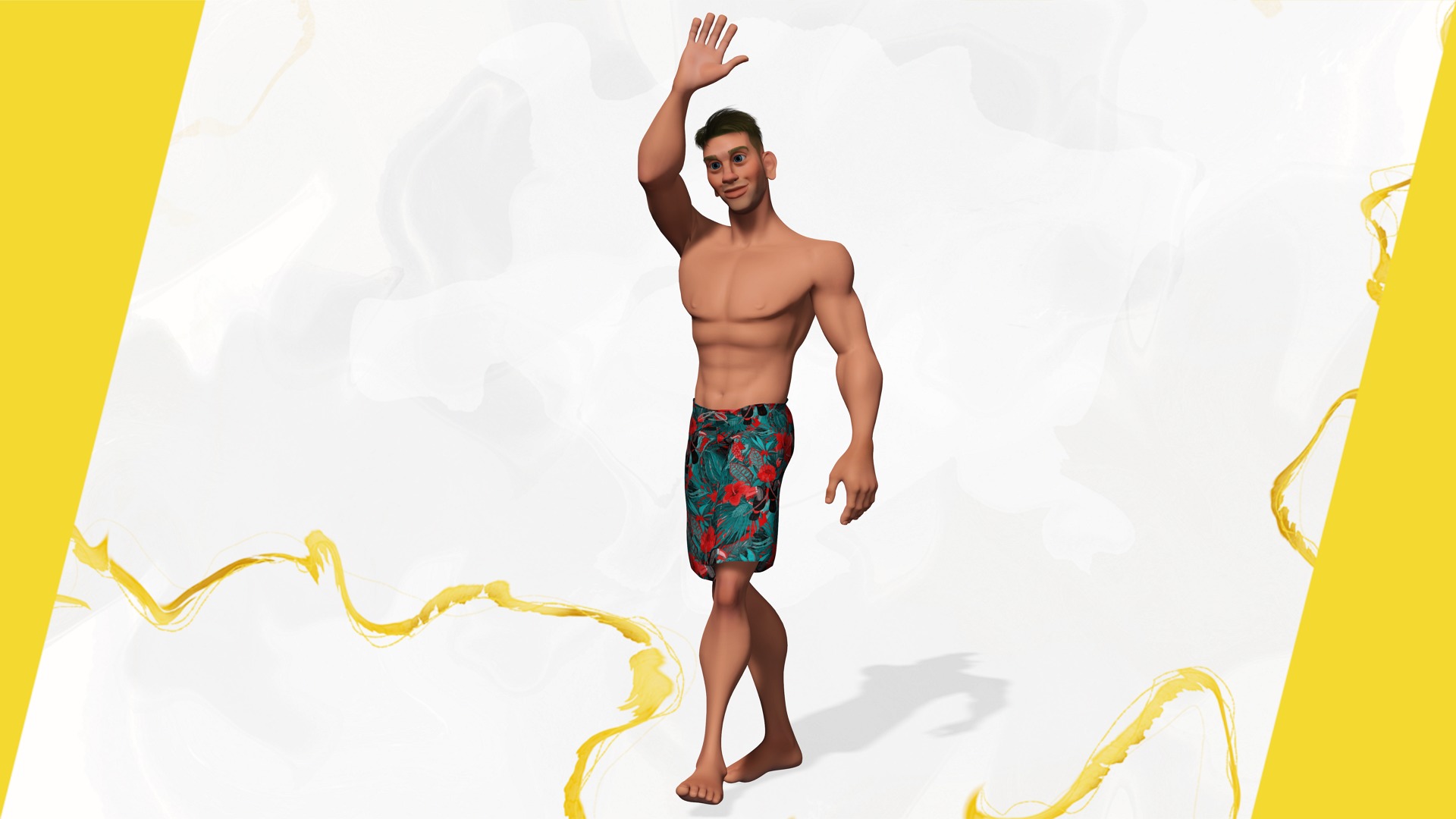 Cartoon young man in Swimming Trunks semi-realistic rendering Low-poly 3D model_16