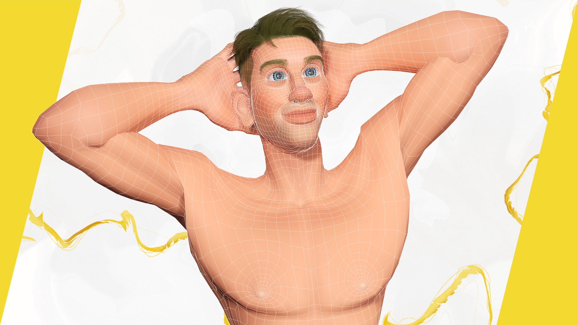 Cartoon young man in Swimming Trunks semi-realistic rendering Low-poly 3D model_17