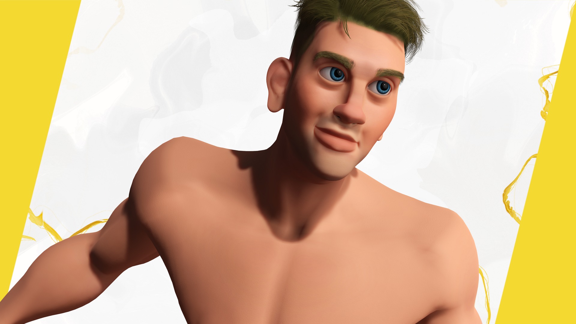 Cartoon young man in Swimming Trunks semi-realistic rendering Low-poly 3D model_14