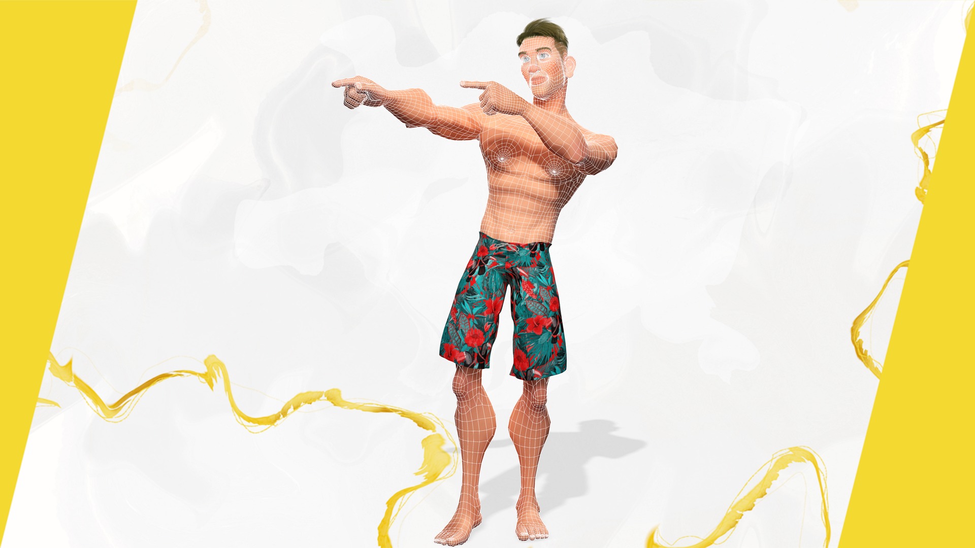 Cartoon young man in Swimming Trunks semi-realistic rendering Low-poly 3D model_10