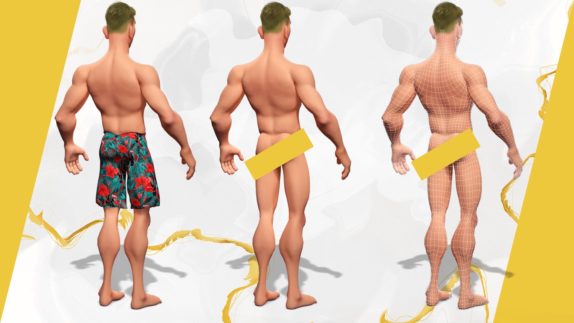 Cartoon young man in Swimming Trunks semi-realistic rendering Low-poly 3D model_3