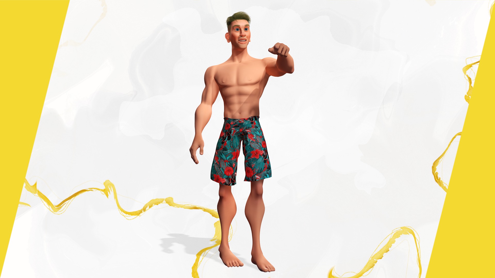Cartoon young man in Swimming Trunks semi-realistic rendering Low-poly 3D model_11