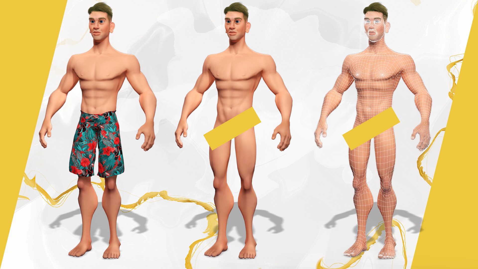 Cartoon young man in Swimming Trunks semi-realistic rendering Low-poly 3D model_2