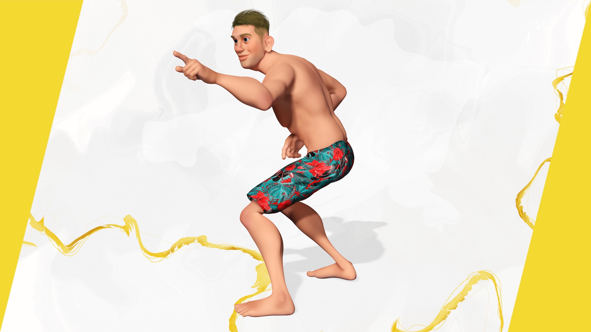 Cartoon young man in Swimming Trunks semi-realistic rendering Low-poly 3D model_15