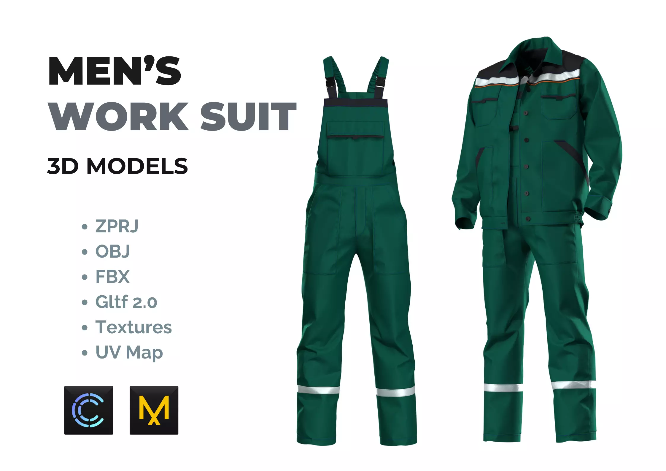 Worker Suit - Jacket and Overalls  3D model_0