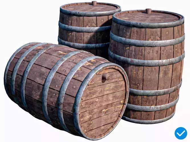 Wooden Barrel High Quality Gameready PBR