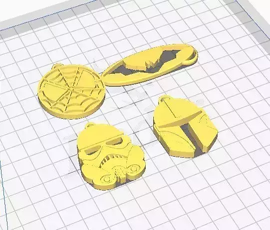 4 Pack Keychain based on Spiderman Star Wars and Batman