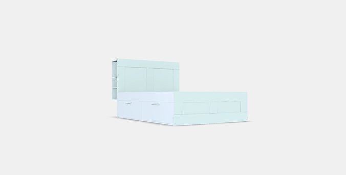 BRIMNES Bed frame w storage and headboard 7 Low-poly 3D model