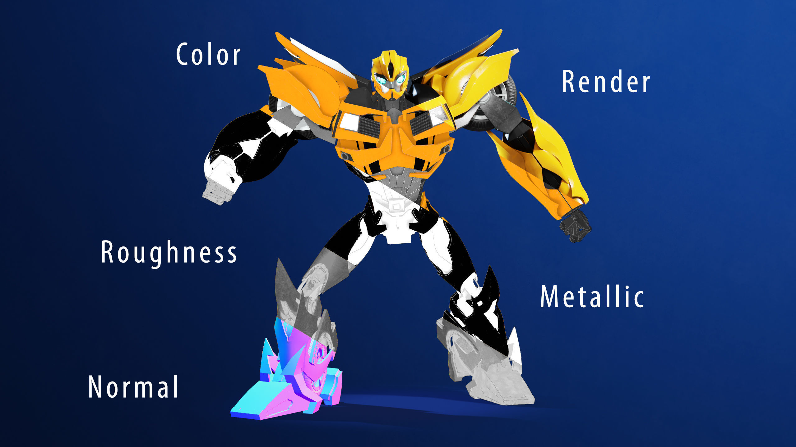 Bumblebee Transformers Prime Rig Low-poly 3D model_11