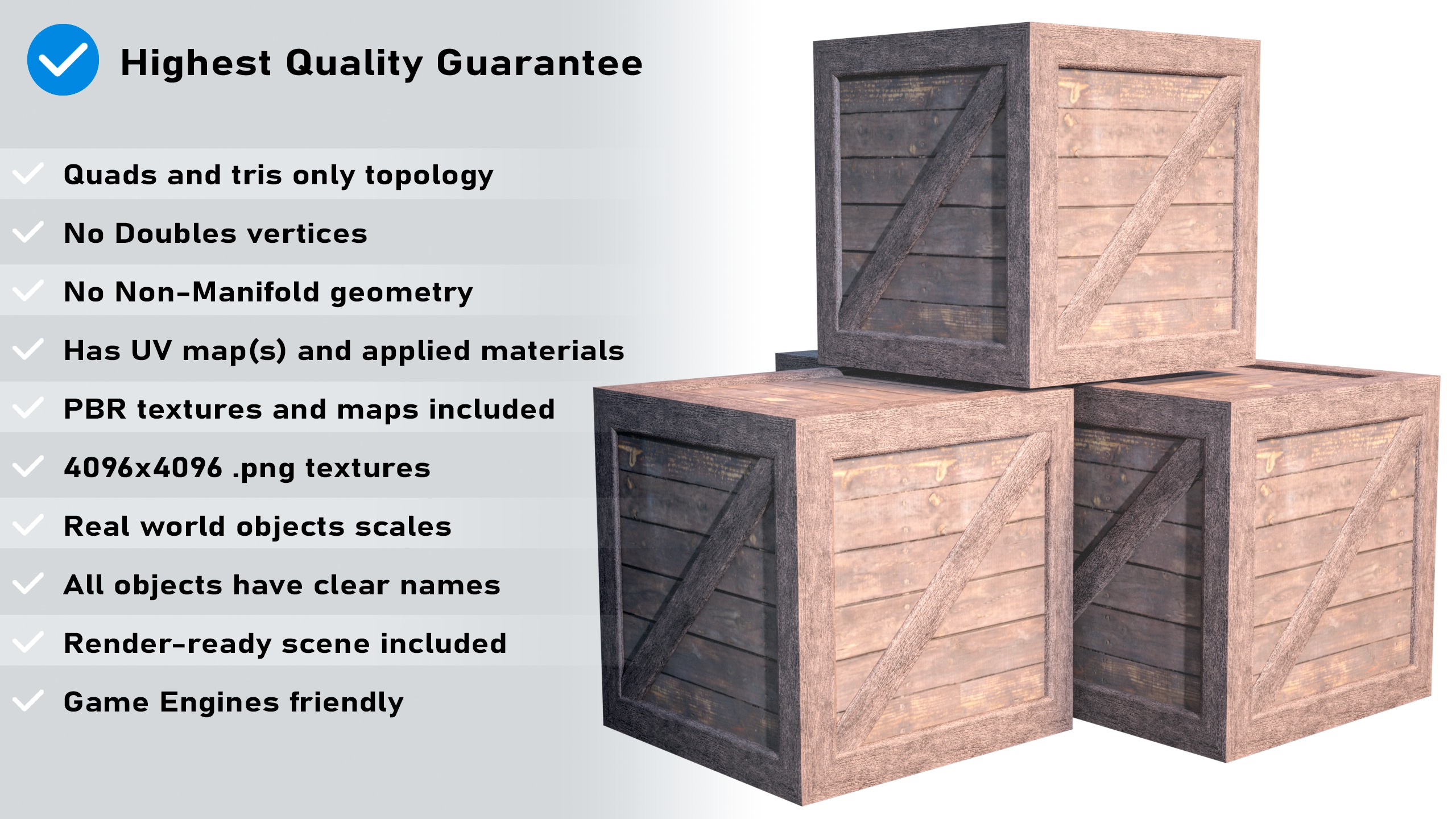 Wooden Old Crates PBR Low-poly 3D model_1