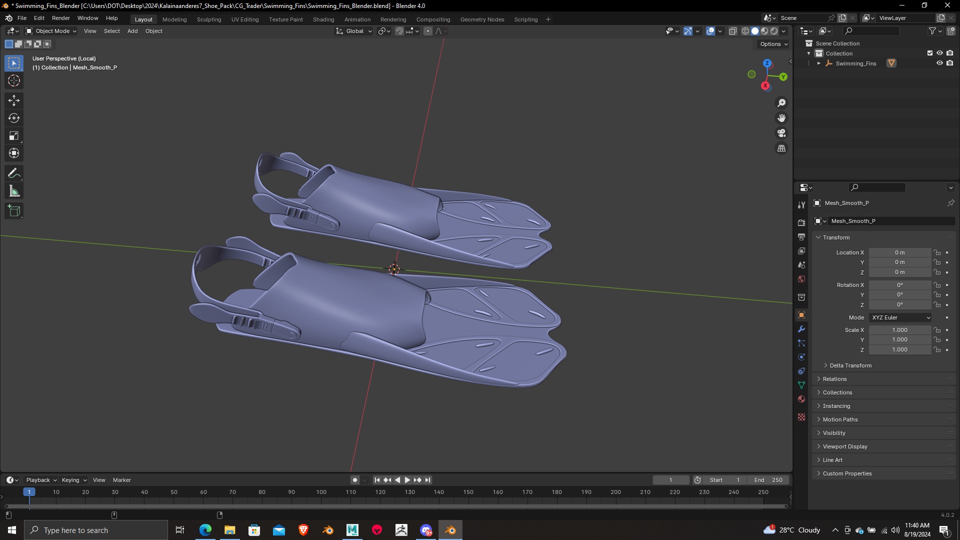 High Detail Swimming Fins 3D Model Print Ready 3D print model_12